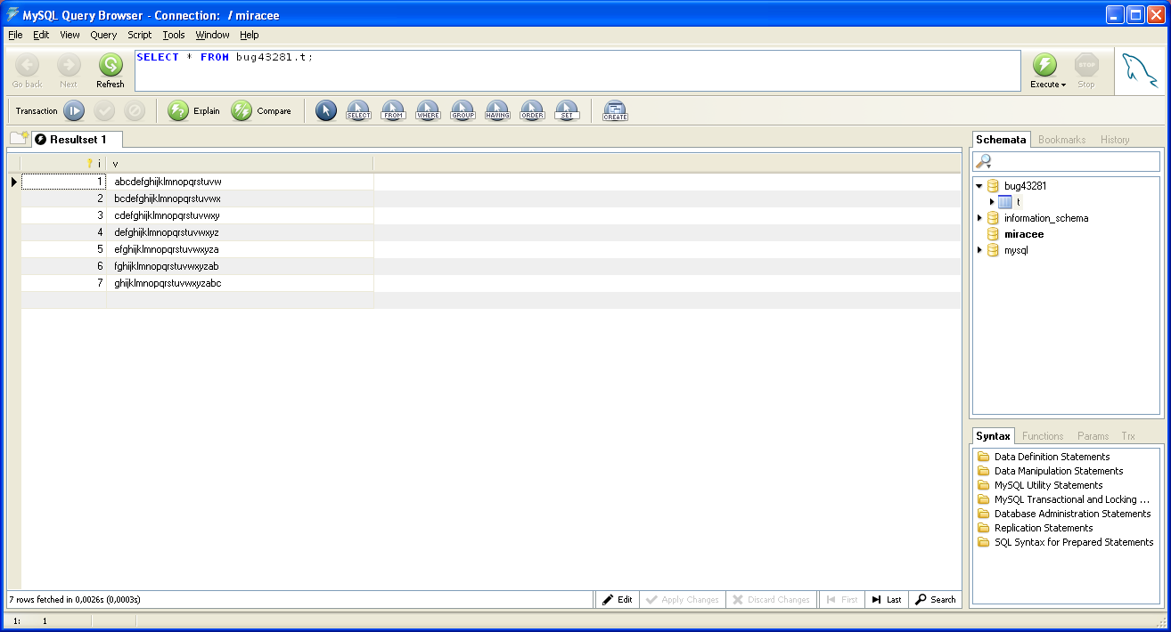 Mysql Bugs 43281 Query Browser Doesn T Display Results When There Are Some